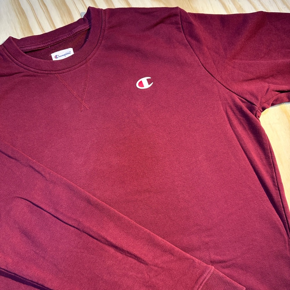 Champion Mens Large Maroon Burgundy Crewneck Fleece Sweatshirt Logo